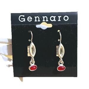 Earrings Silver Red Cabochon Style Stones Gennaro Dangle Drop Hook